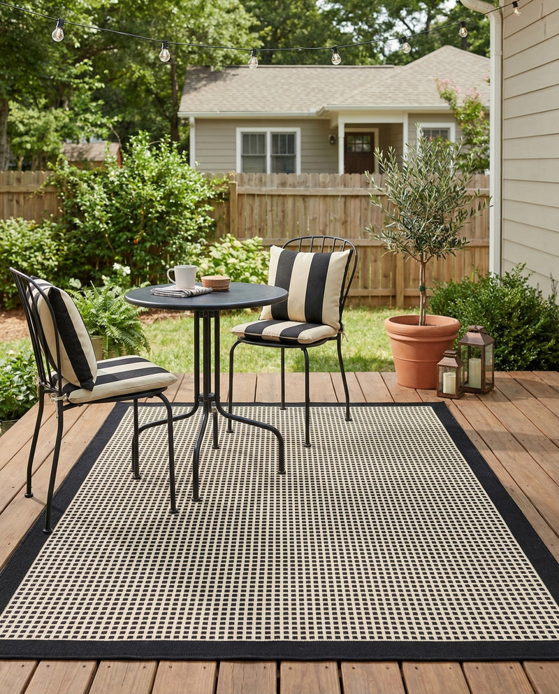 Terrace Fringe Collection Area Rug - Oceanside Rectangle Black  lifestyle 45