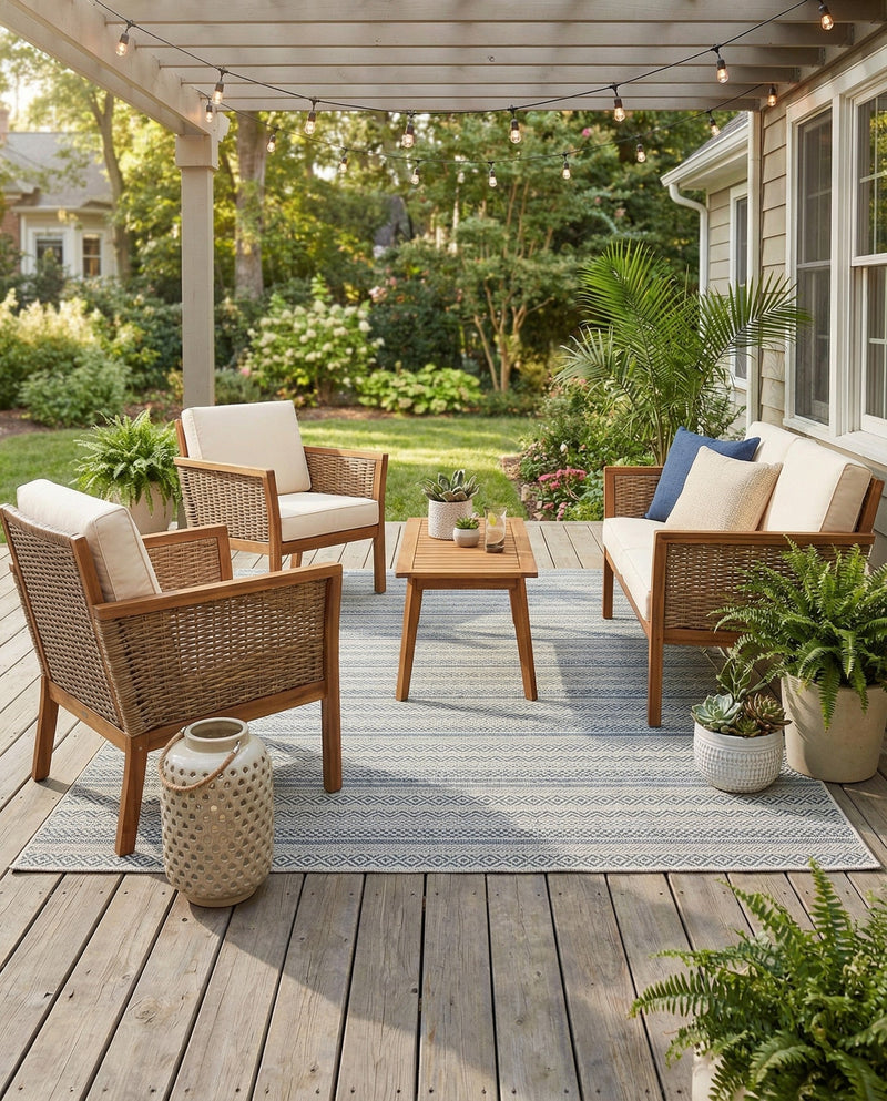 Seaside Stripes Collection Area Rug -  Boardwalk (Light Blue) Rectangle Light Blue  lifestyle 11