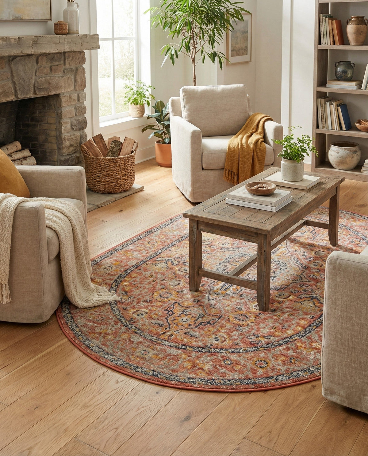 Seville Stripes Collection Area Rug - Cadiz (Brick Red) Oval Brick Red  lifestyle 95
