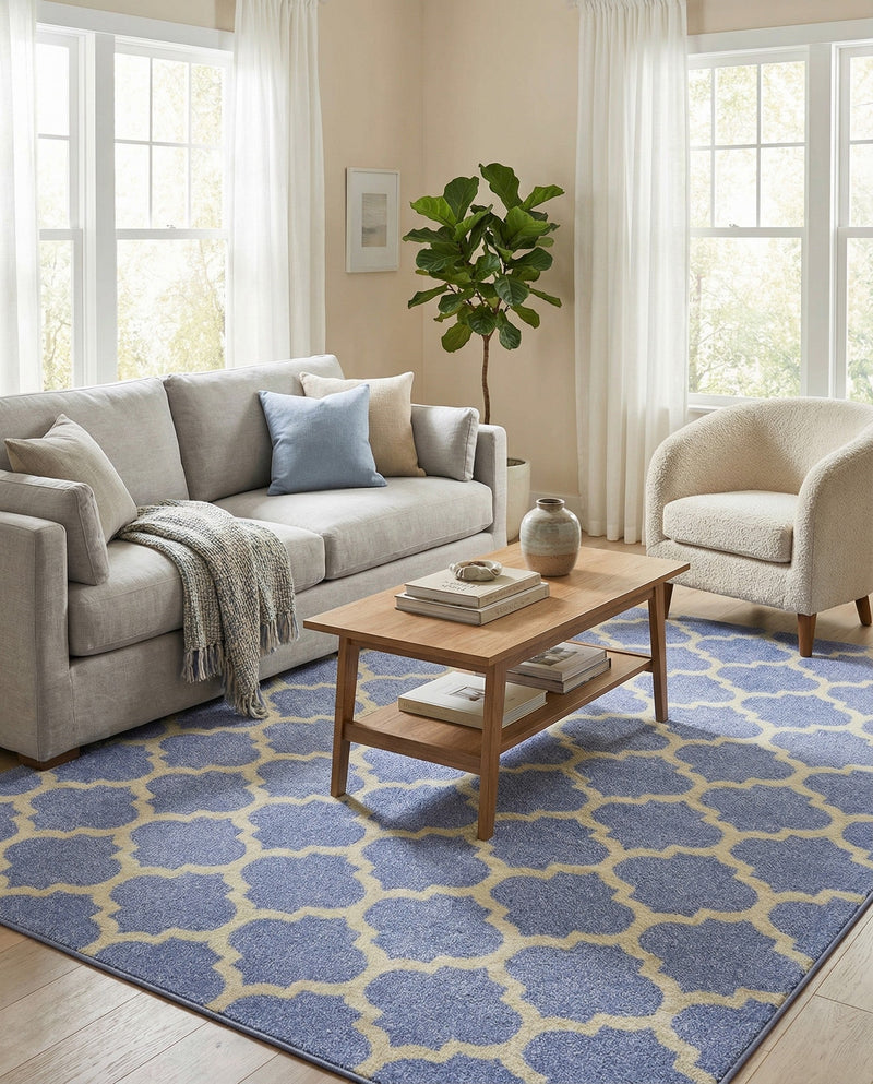 Lattice Gardens Collection Area Rug -  Bloomfield (Light Blue) Rectangle Light Blue  lifestyle 6