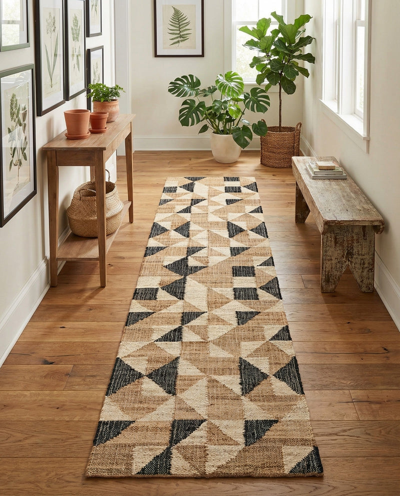 Benares Handwoven Jute Collection Area Rug -  Sarnath Runner Beige and Black  lifestyle 37