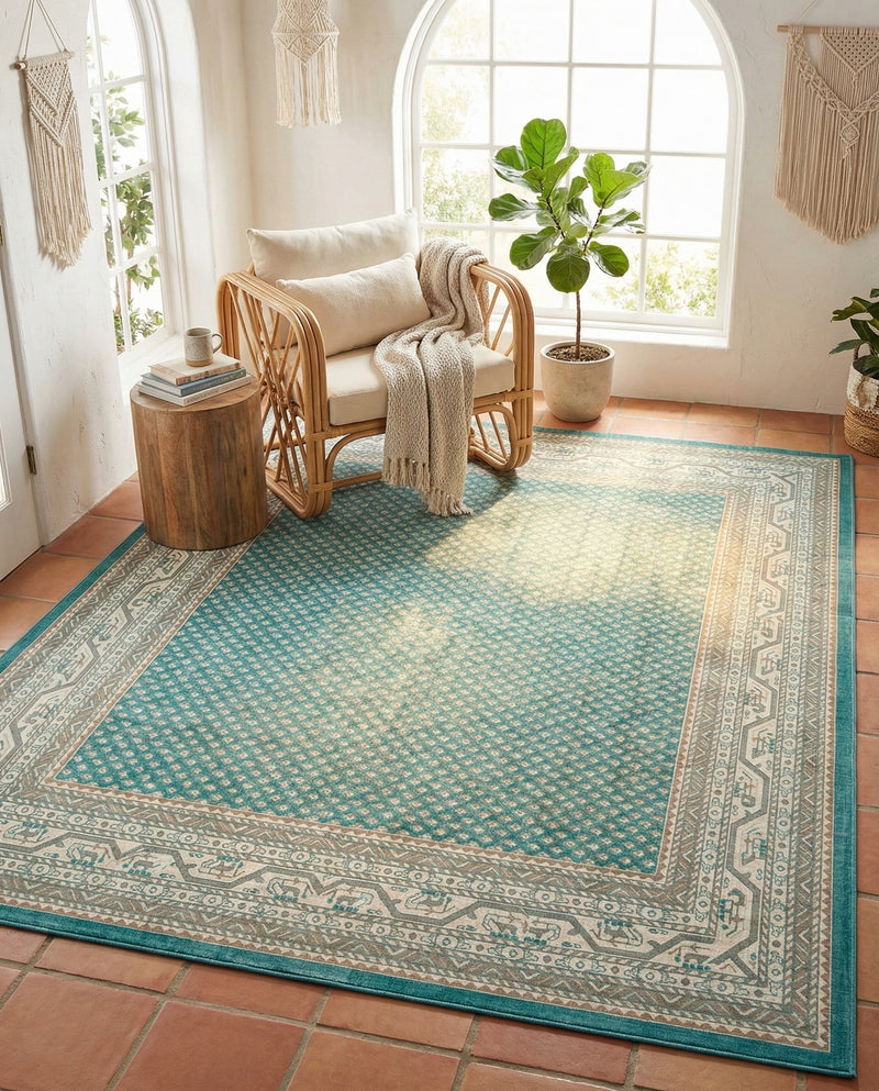 Soho Elegance Collection Area Rug -  Mercer (Turquoise) Rectangle Turquoise  lifestyle 5