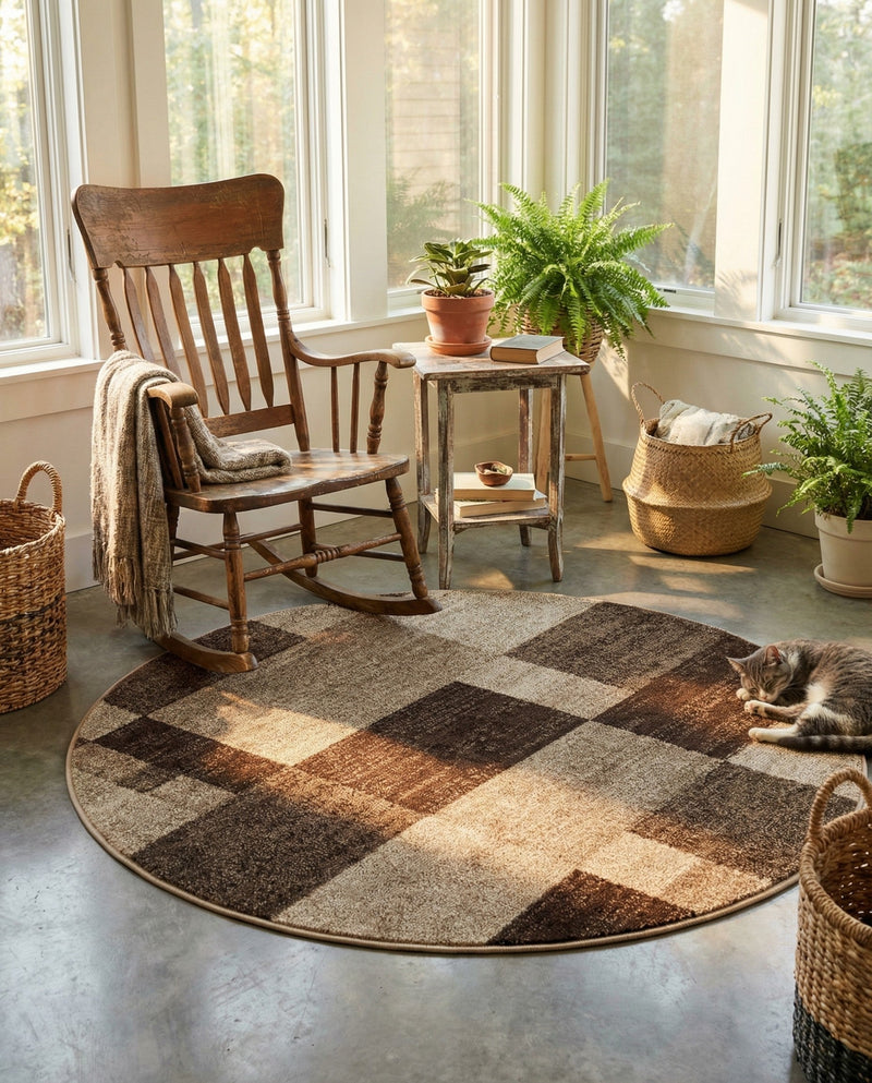Autumn Meadow Collection Area Rug -  Sycamoreside (Light Brown) Round Light Brown  lifestyle 56