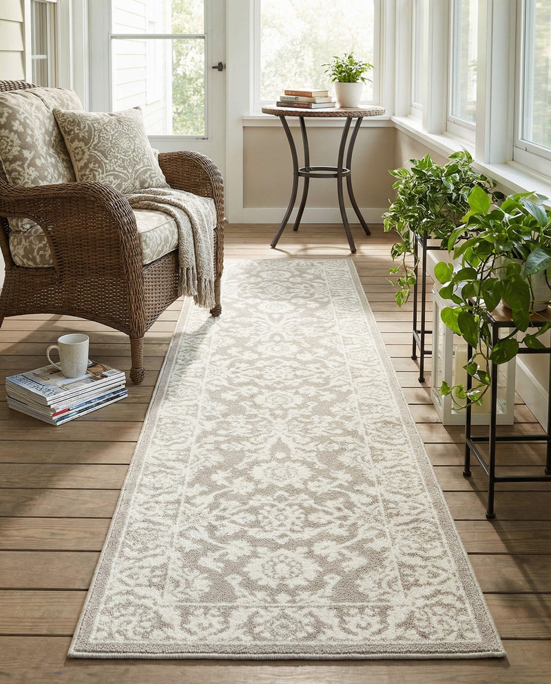 Savannah Elegance Collection Area Rug - Augusta (Light Gray) Runner Light Gray  lifestyle 76