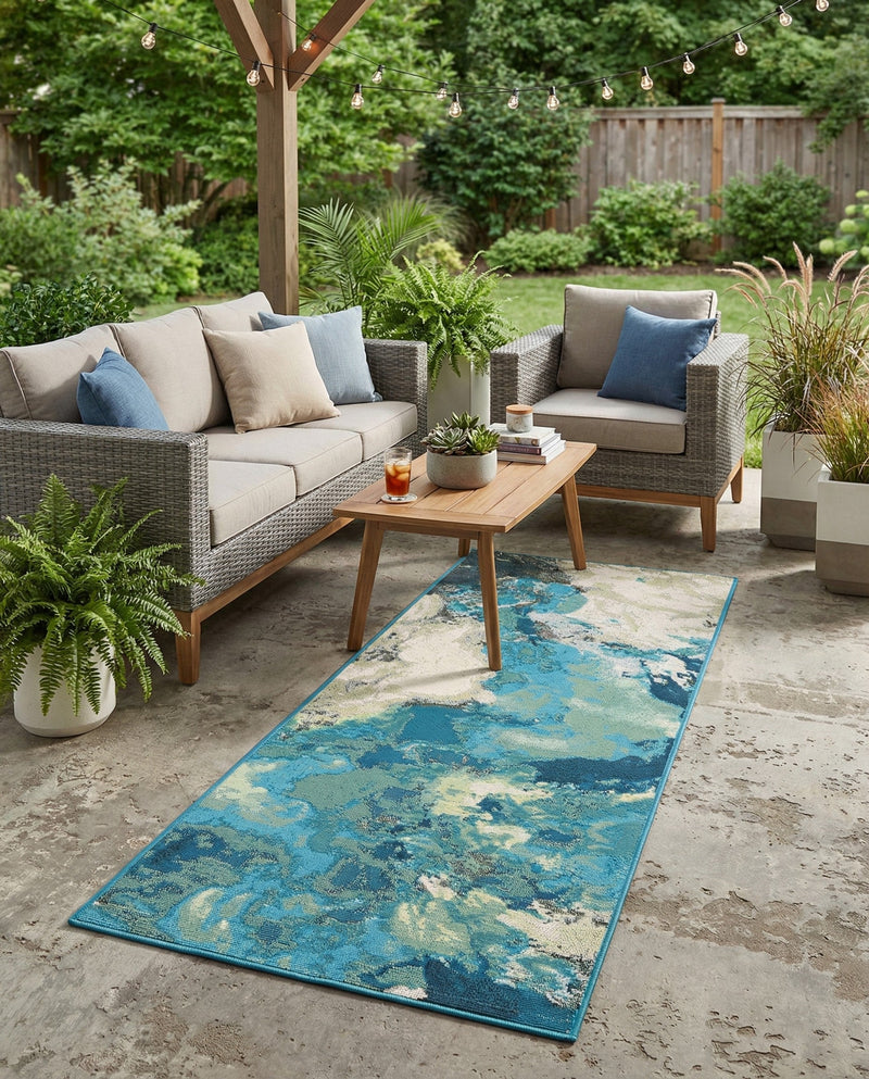 Urban Terrace Collection Area Rug -  Gazebo Runner Blue and Ivory  lifestyle 56