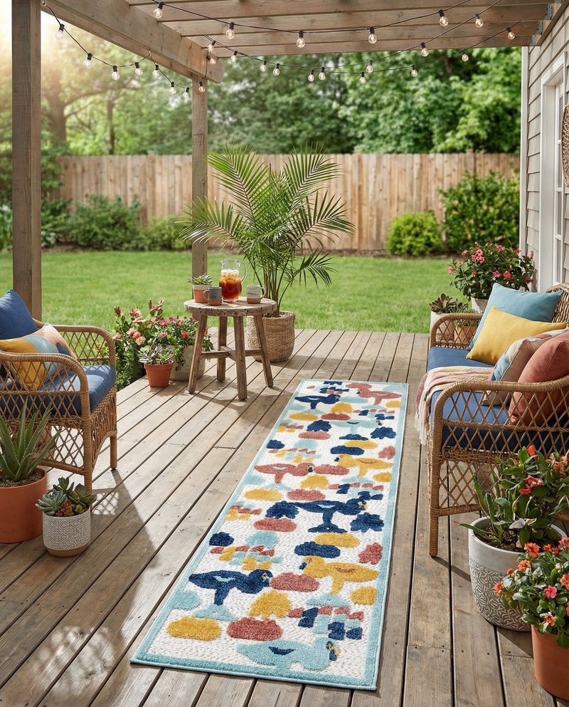 Caribbean Terrace Collection Area Rug -  StLucia Runner White  lifestyle 60