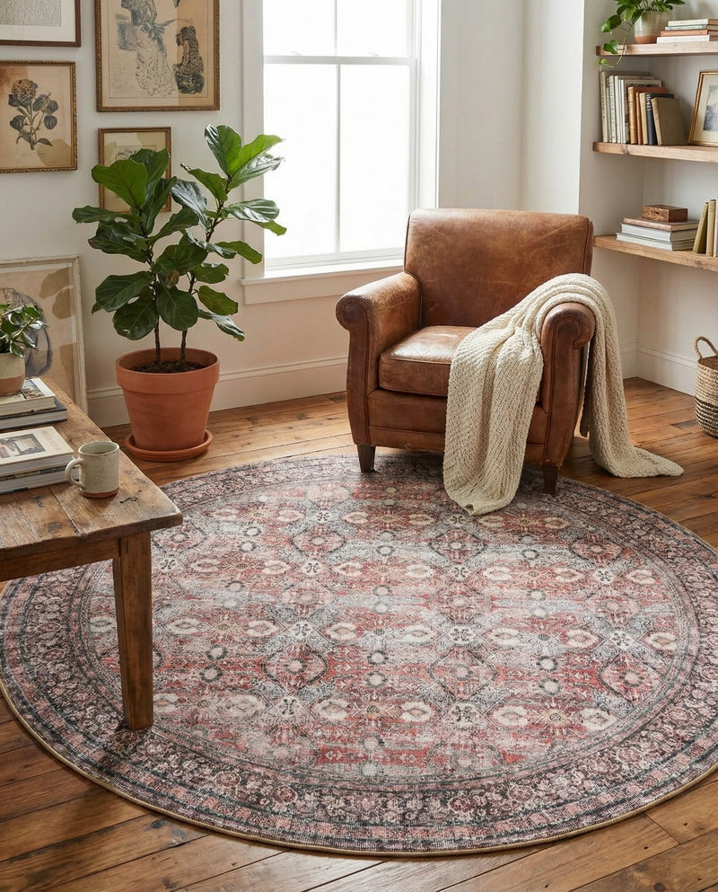 Heritage Elegance Collection Area Rug -  Hampton Round Antique Red  lifestyle 68