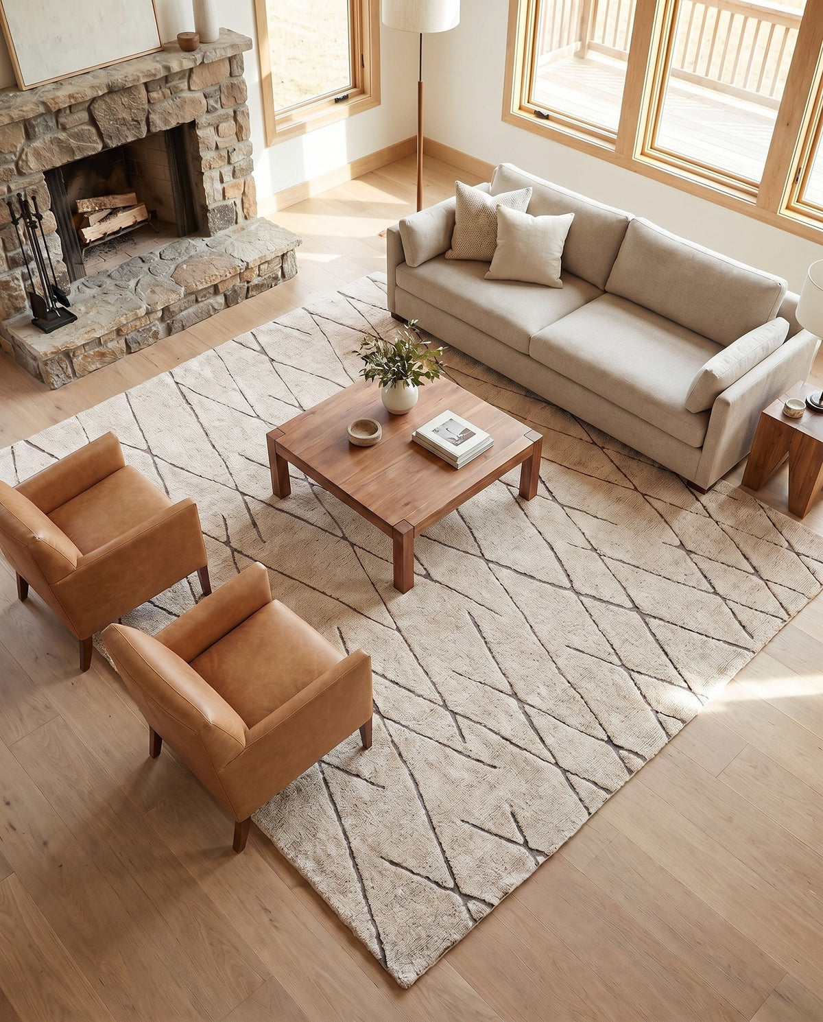 Sahara Berber Wool Collection Area Rug - Marrakesh Square Camel Brown  lifestyle 160
