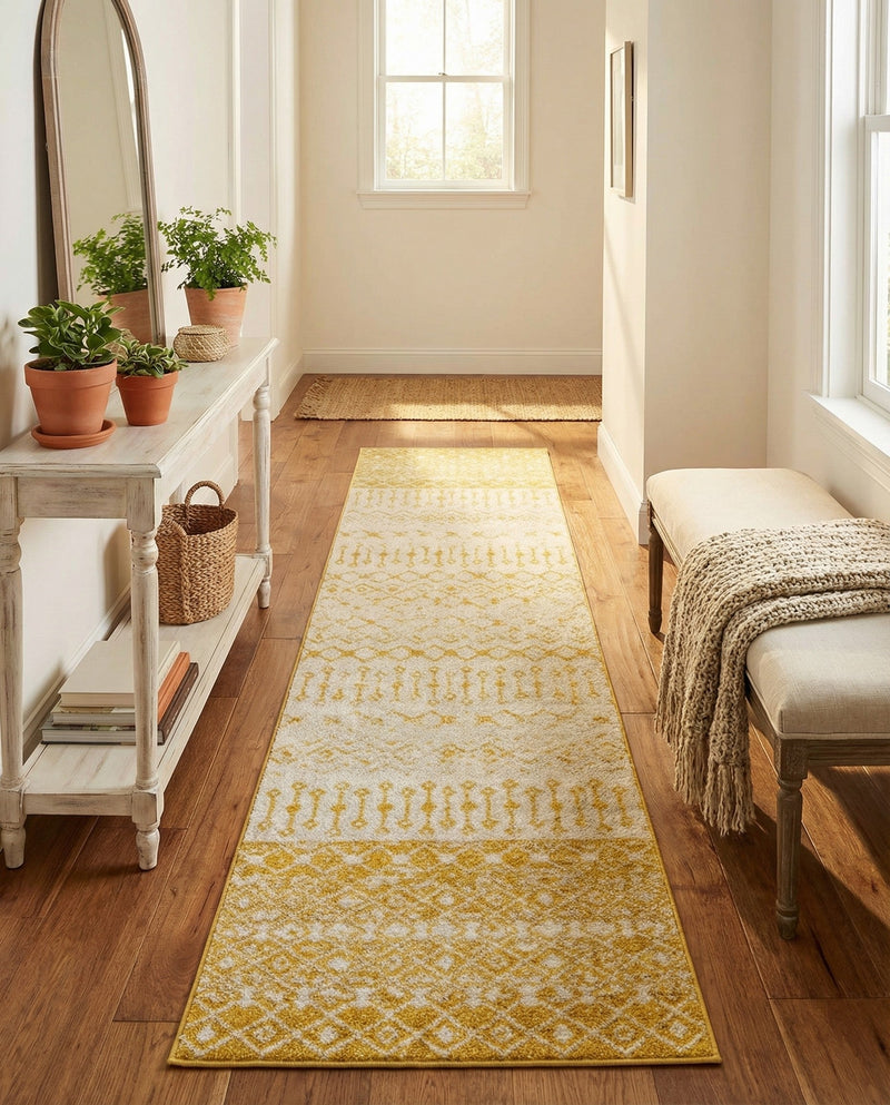 Mediterranean Lattice Collection Area Rug -  Casablanca (Ivory and Yellow) Runner Ivory and Yellow  lifestyle 93