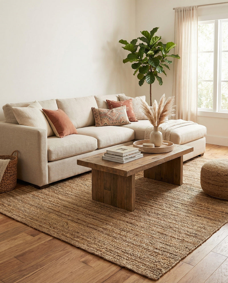 Woven Seaside Jute Collection Area Rug - Savannah (Natural) Rectangle Natural  lifestyle 11