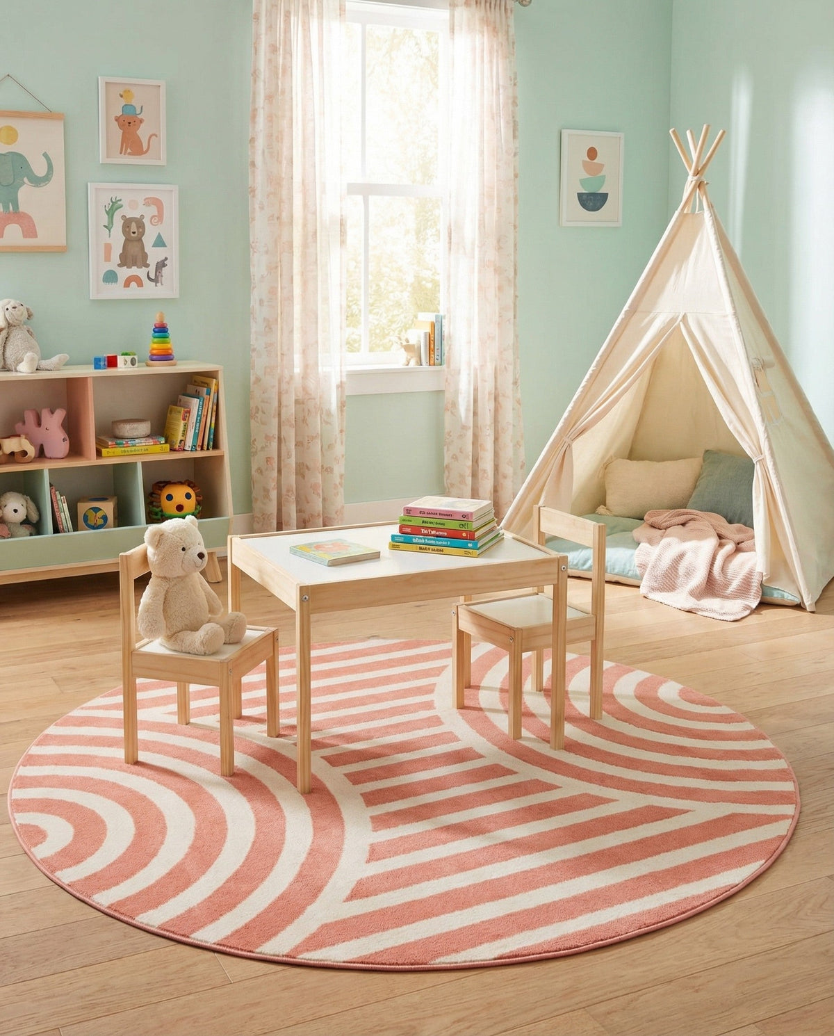 Wonder Tykes Collection Area Rug -  Joydale Round Soft Coral Pink  lifestyle 207