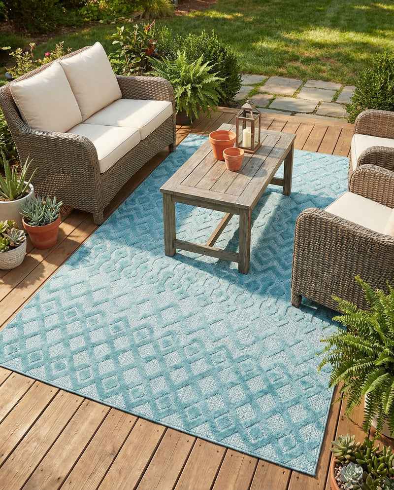 Garden Lattice Charm Collection Area Rug -  Pergola (Aqua) Rectangle Aqua  lifestyle 6