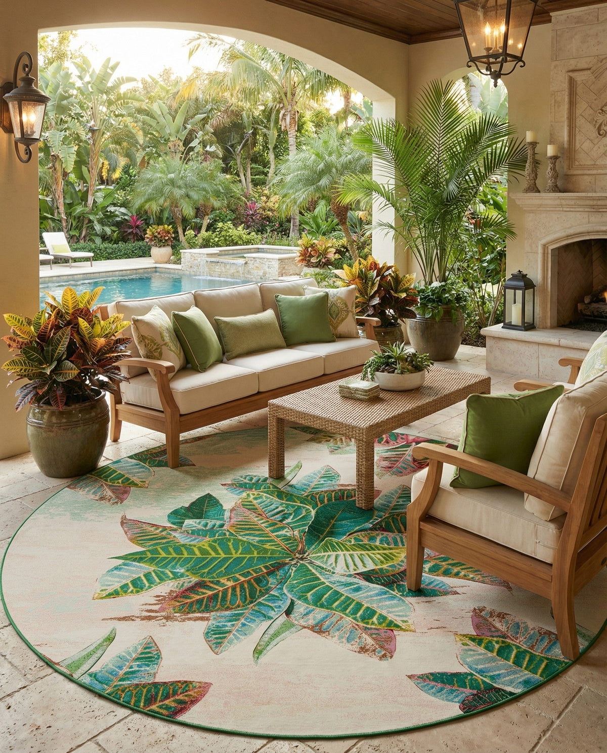 Seaside Blooms Collection Area Rug -  Fern Round Multi  lifestyle 103