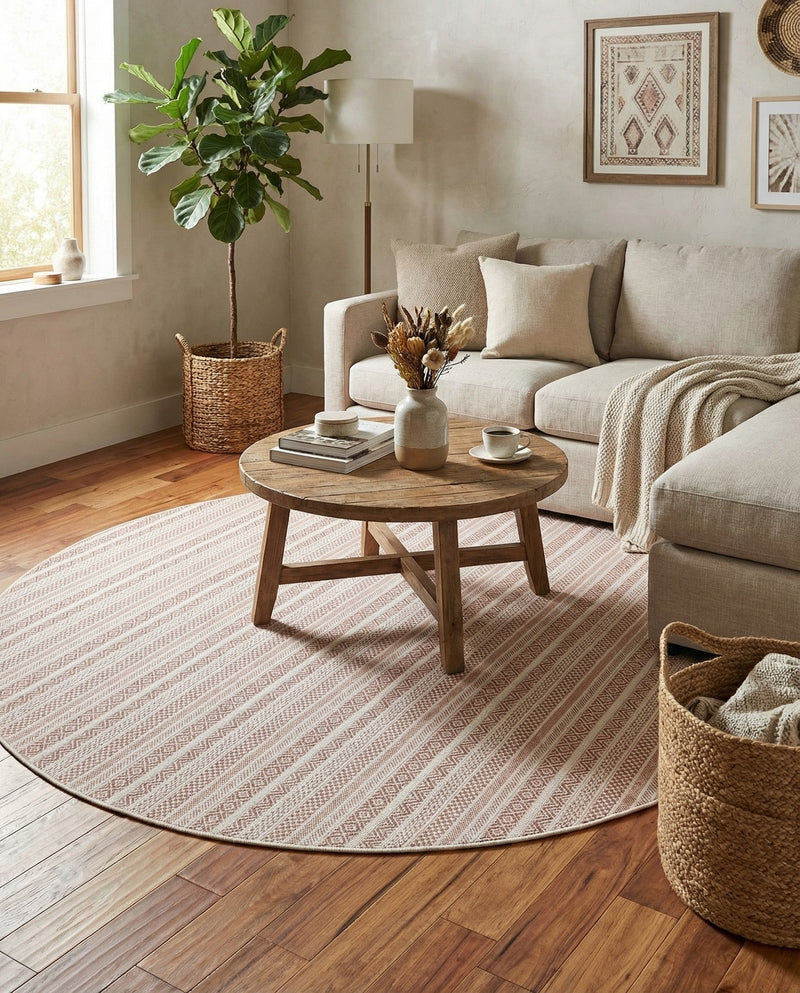 Seaside Stripes Collection Area Rug -  Boardwalk (Red) Round Red  lifestyle 42