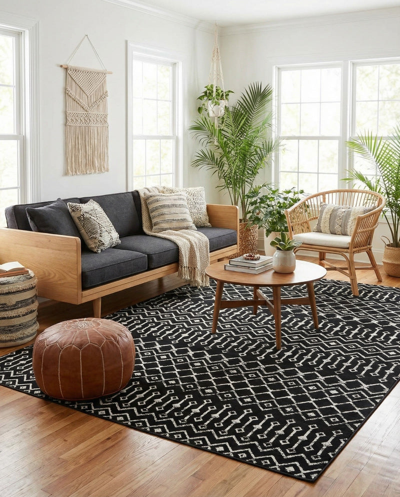 Marrakech Lattice Collection Area Rug - Medina (Black) Rectangle Black  lifestyle 13
