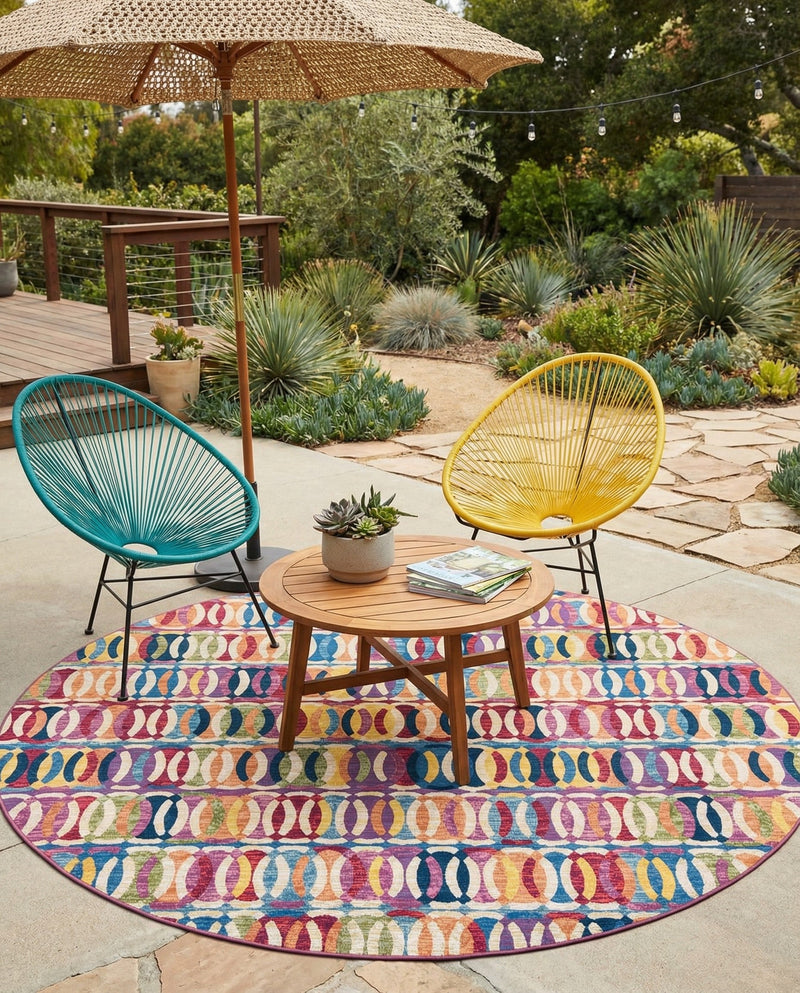 Urban Terrace Collection Area Rug -  Boardwalk Round Multi  lifestyle 49