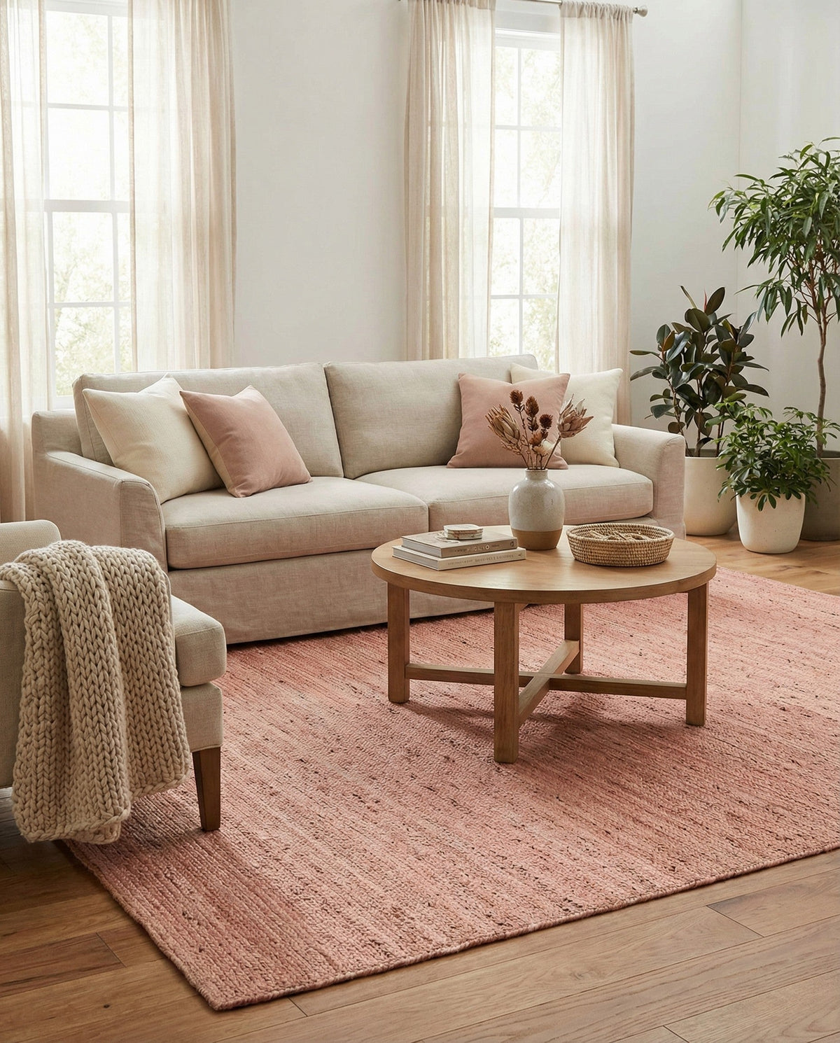 Woven Seaside Jute Collection Area Rug - Savannah (Light Pink) Rectangle Light Pink  lifestyle 7