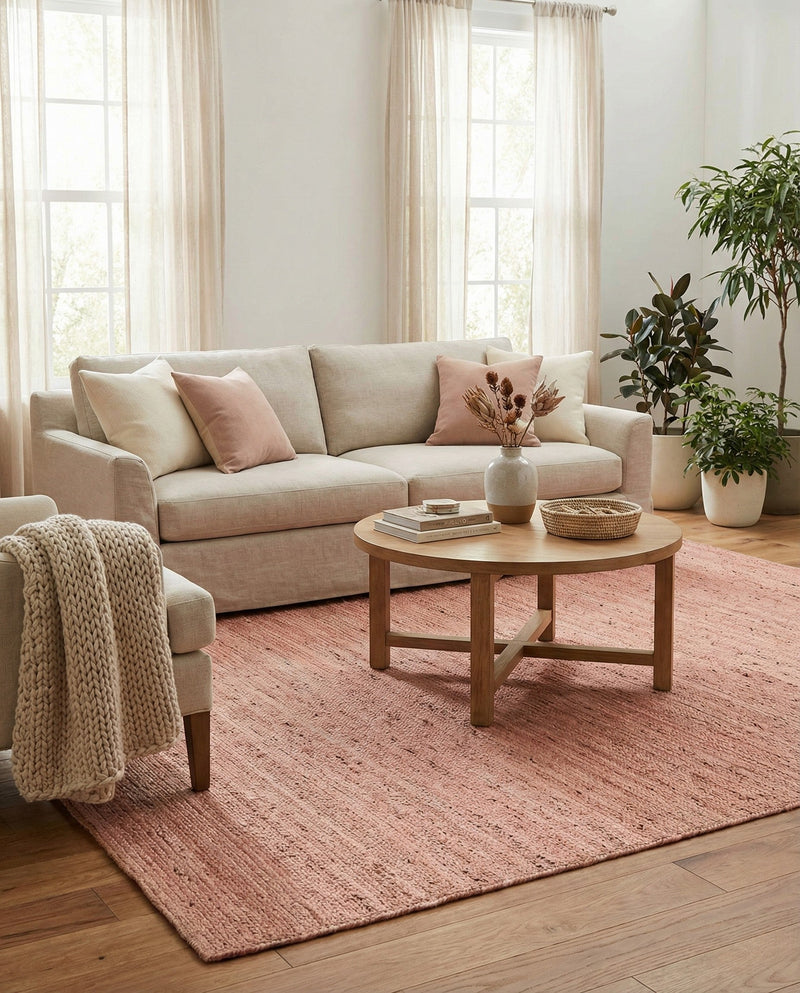 Woven Seaside Jute Collection Area Rug - Savannah (Light Pink) Rectangle Light Pink  lifestyle 7