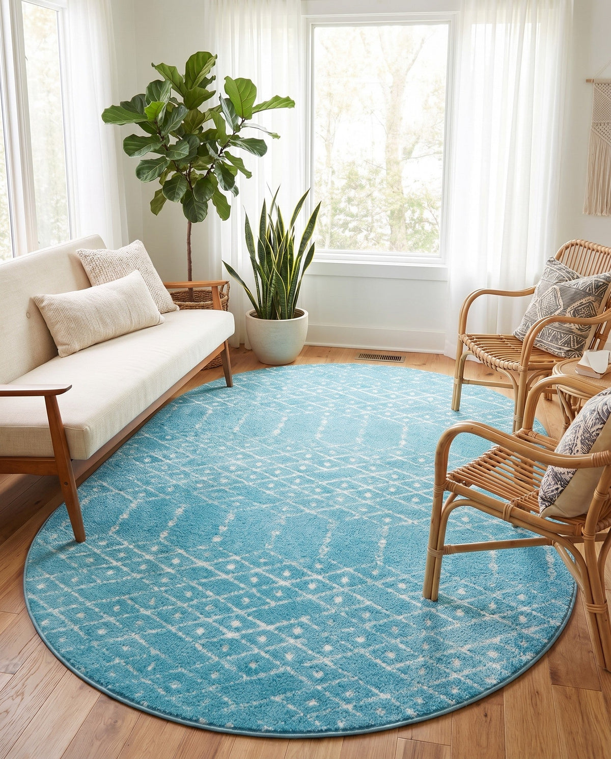 Marrakesh Lattice Collection Area Rug - Casablanca (Teal blue) Oval Teal blue  lifestyle 89