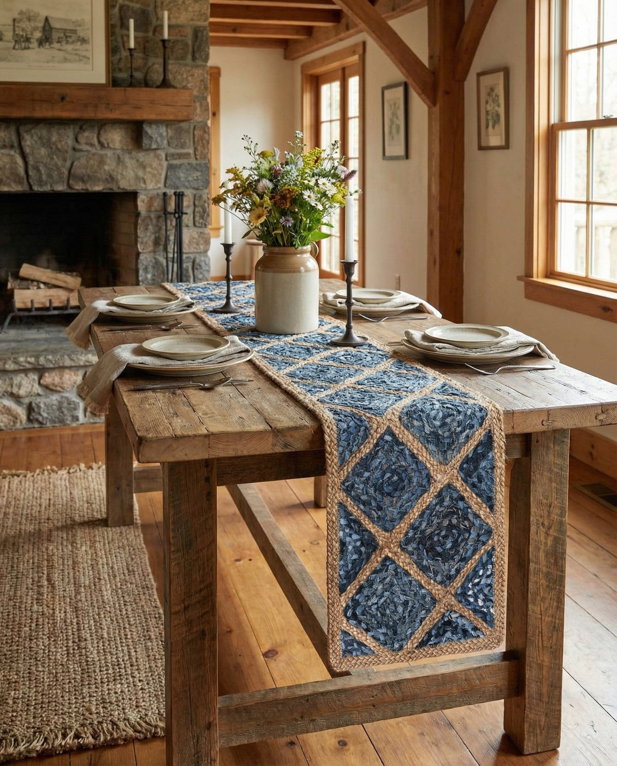 Woven Seaside Jute Collection Area Rug - Marina Table Runner Blue  lifestyle 78