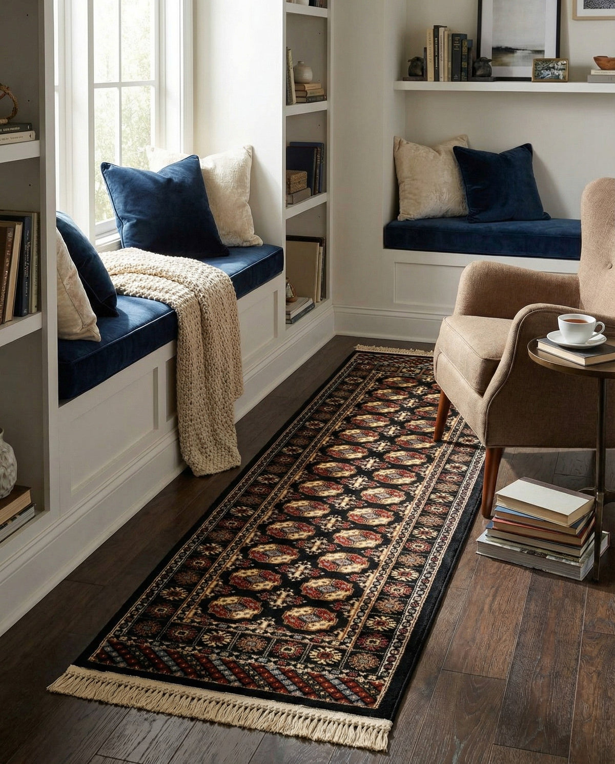 Samarkand Elegance Collection Area Rug -  Margilan (Black) Runner Black  lifestyle 71