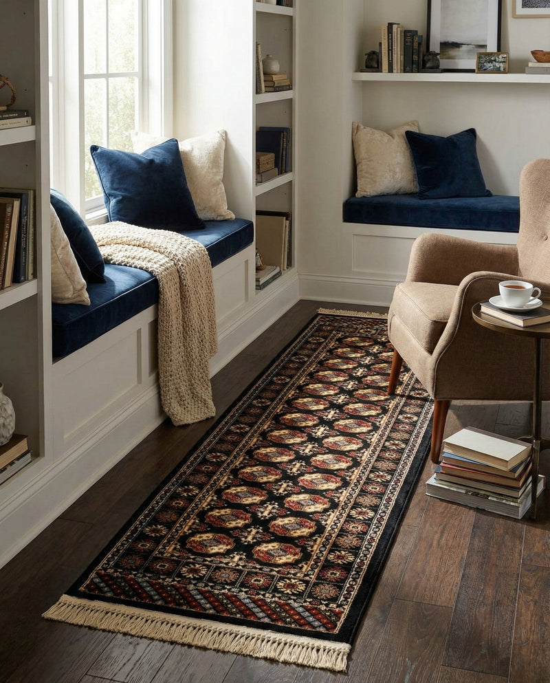 Samarkand Elegance Collection Area Rug -  Margilan (Black) Runner Black  lifestyle 71