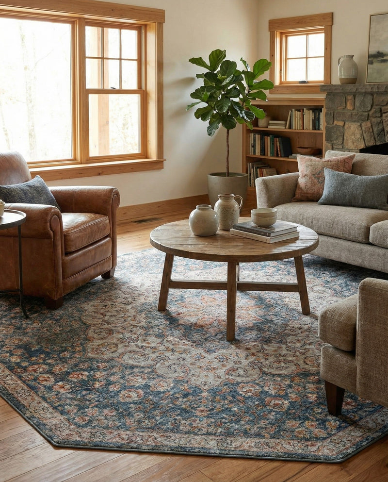 Coastal Haven Collection Area Rug - Seabreeze (Blue) Octagon Blue  lifestyle 55