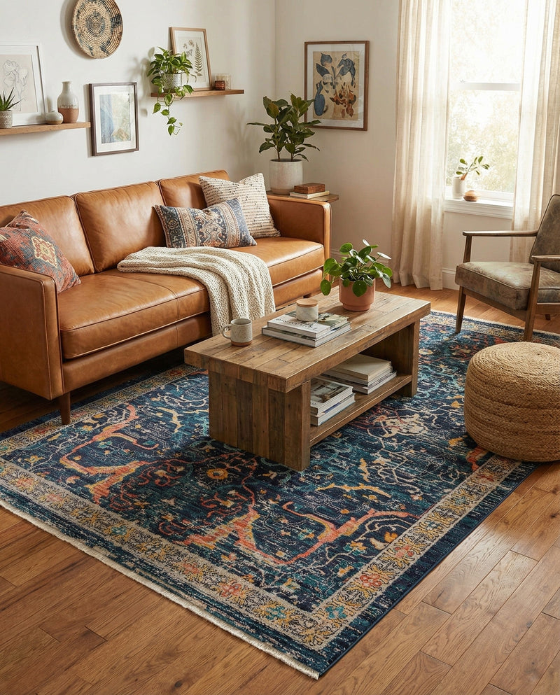 Seville Stripes Collection Area Rug -  Malaga (Navy Blue) Rectangle Navy Blue  lifestyle 37