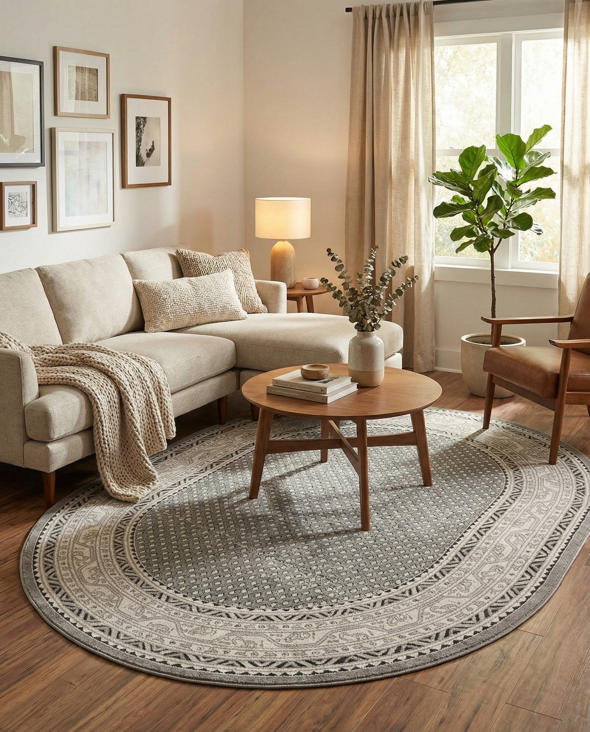 Soho Elegance Collection Area Rug -  Mercer (Gray) Oval Gray  lifestyle 108