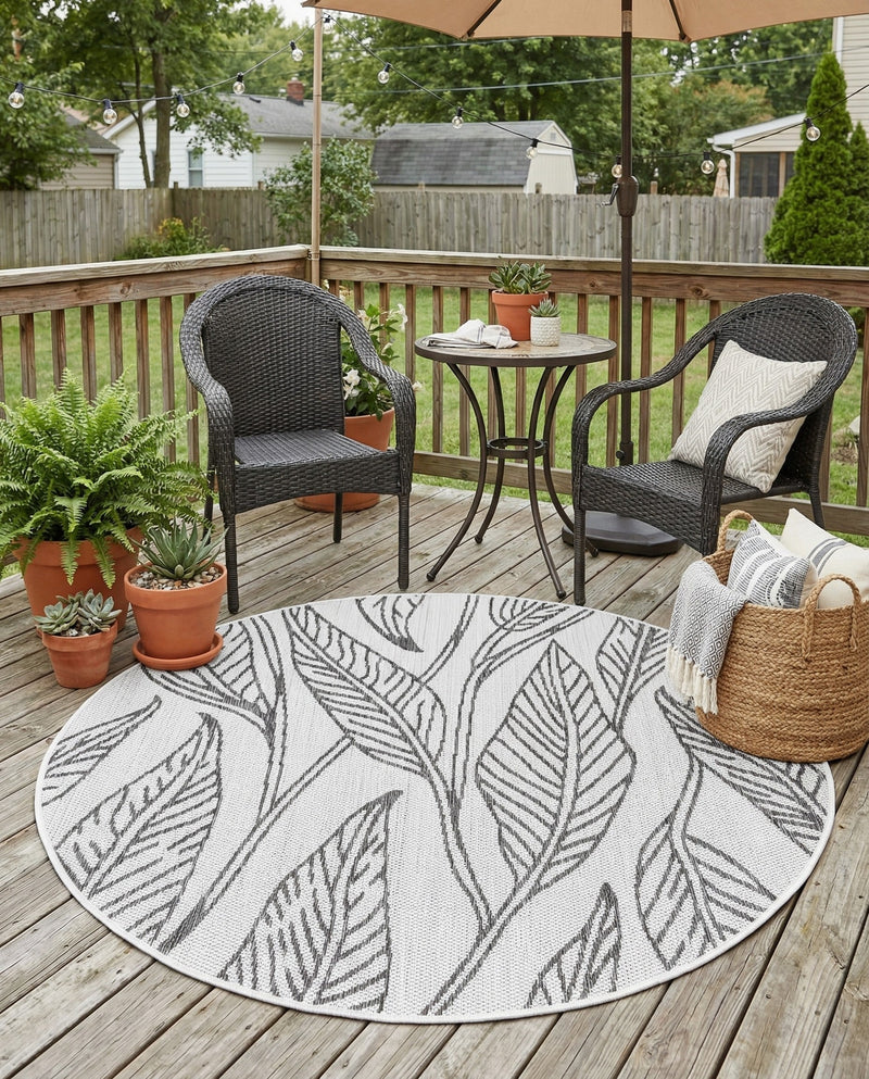 Seaside Blooms Collection Area Rug -  Evergreen (Charcoal Ivory) Round Charcoal Ivory  lifestyle 19