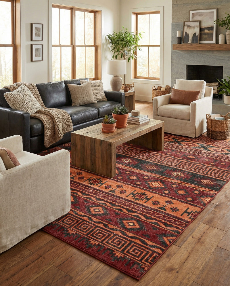 Geneva Terrace Collection Area Rug - Montreux Rectangle Rust Red  lifestyle 49