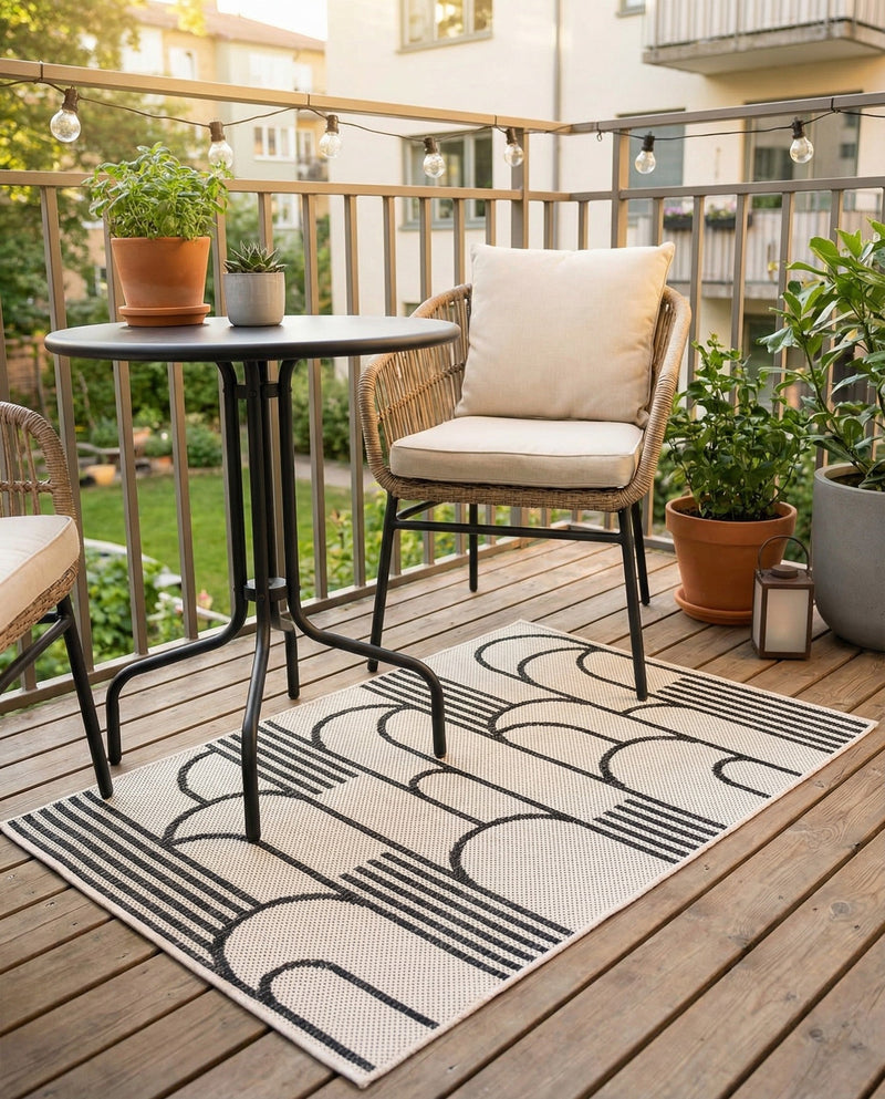 Urban Terrace Collection Area Rug -  Greenwich Rectangle White and Black  lifestyle 16