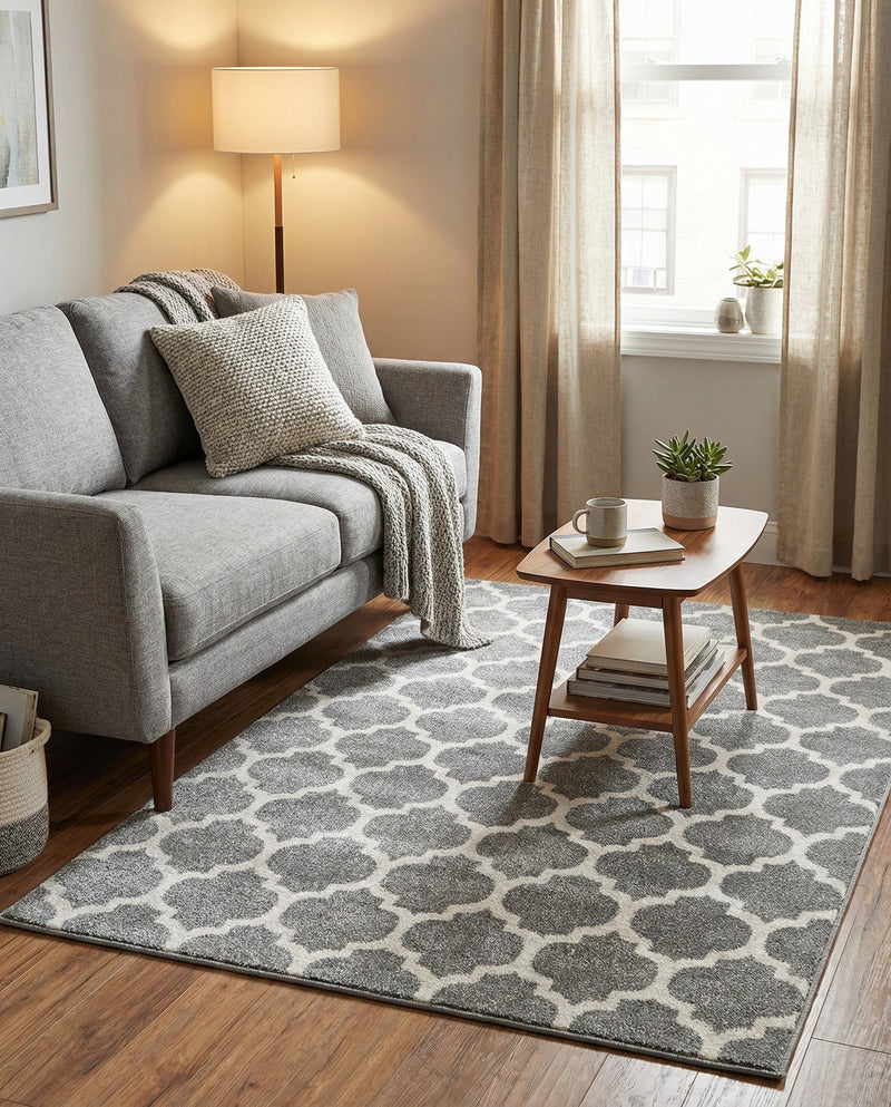Lattice Gardens Collection Area Rug -  Bloomfield (Dark Gray) Rectangle Dark Gray  lifestyle 9