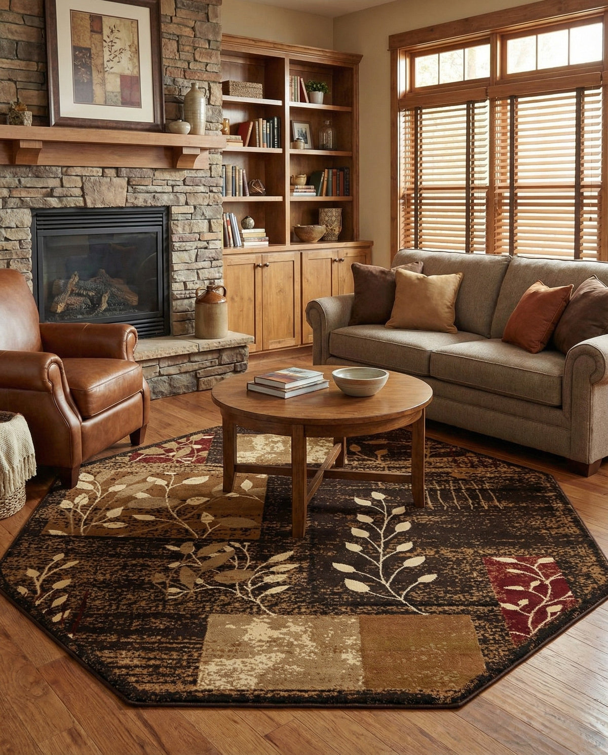 Bistro Lounge Collection Area Rug -  Affogato Octagon Brown  lifestyle 169