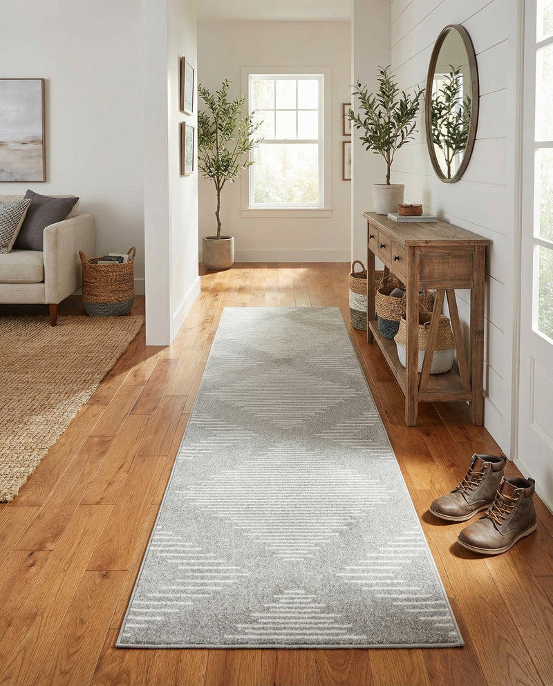 Seychelles Stripes Collection Area Rug - Mahe (Gray and Ivory) Runner Gray and Ivory  lifestyle 26