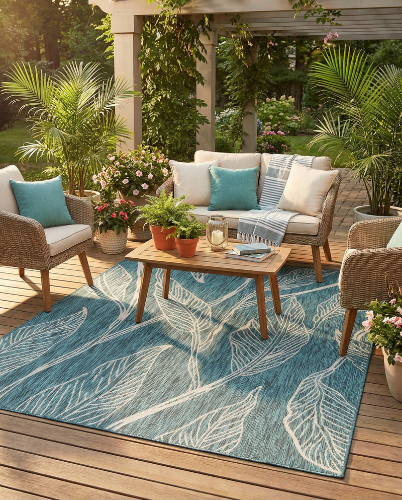 Seaside Blooms Collection Area Rug -  Evergreen (Teal) Rectangle Teal  lifestyle 11
