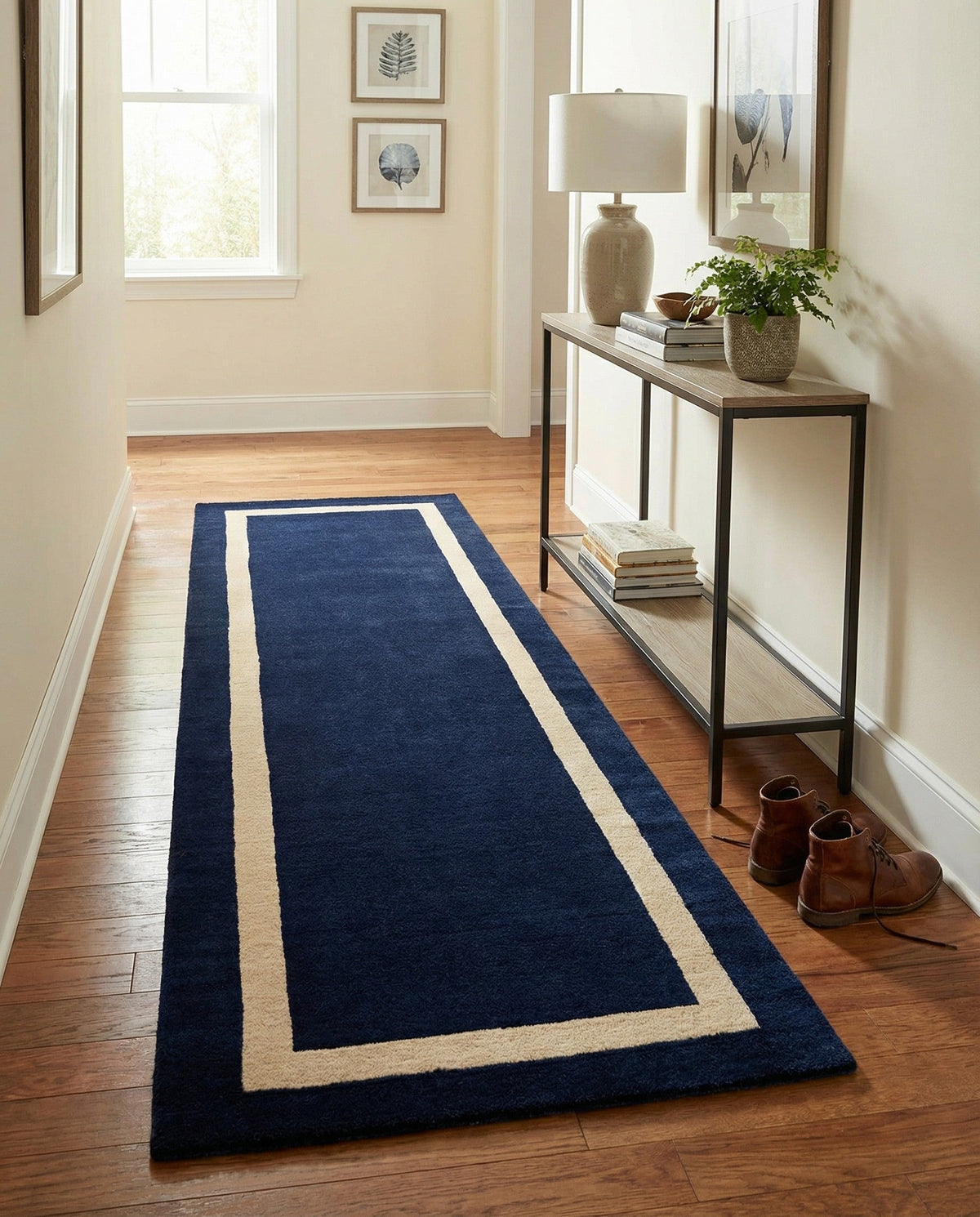 Savannah Borders Wool Collection Area Rug - Chatham Runner Cobalt Blue  lifestyle 177