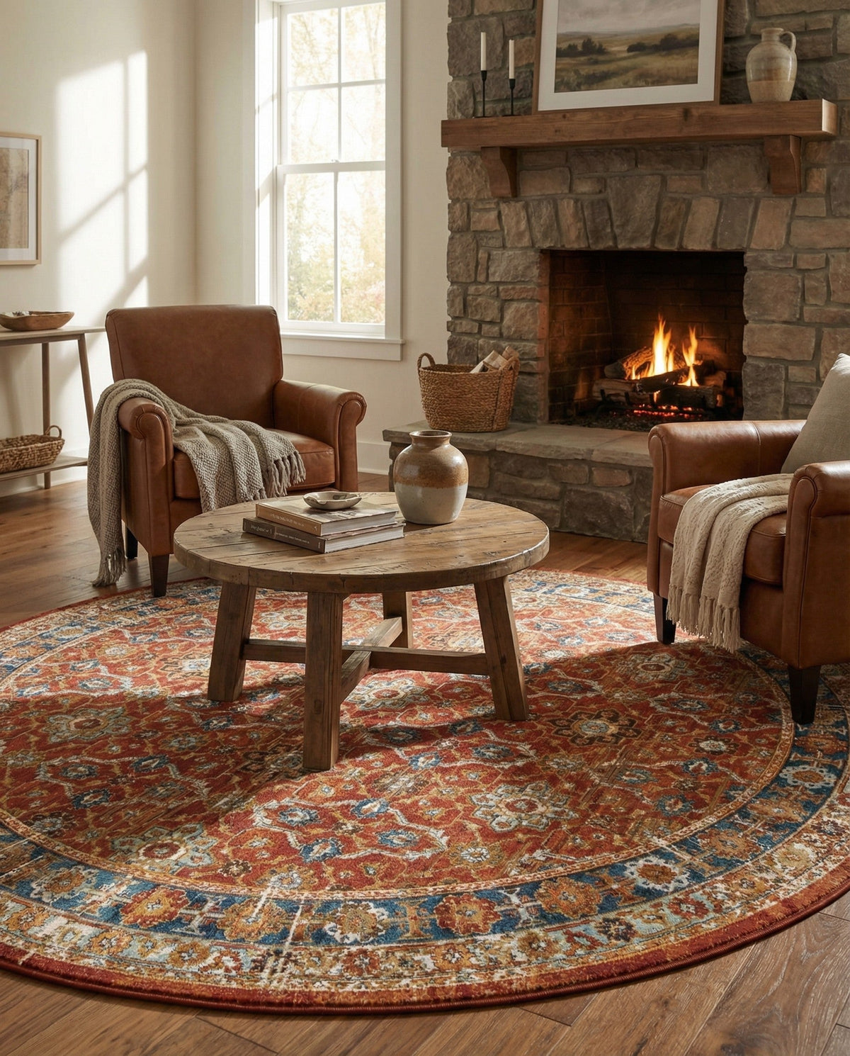 Patio Heritage Collection Area Rug -  Eden Round Antique Red  lifestyle 84