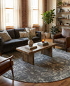 Brighton Stripes Collection Area Rug - Sussex (Gray and Ivory) Round Gray and Ivory  lifestyle 22
