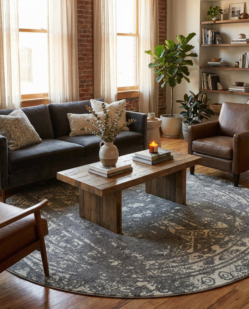 Brighton Stripes Collection Area Rug - Sussex (Gray and Ivory) Round Gray and Ivory  lifestyle 22