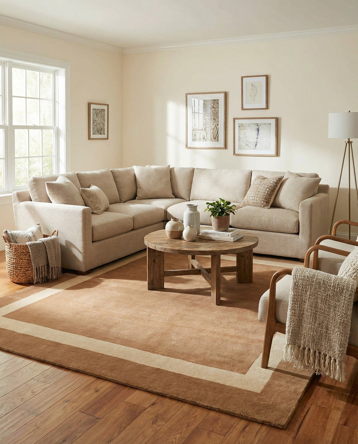 Savannah Borders Wool Collection Area Rug - Chatham Square Latte Brown  lifestyle 192
