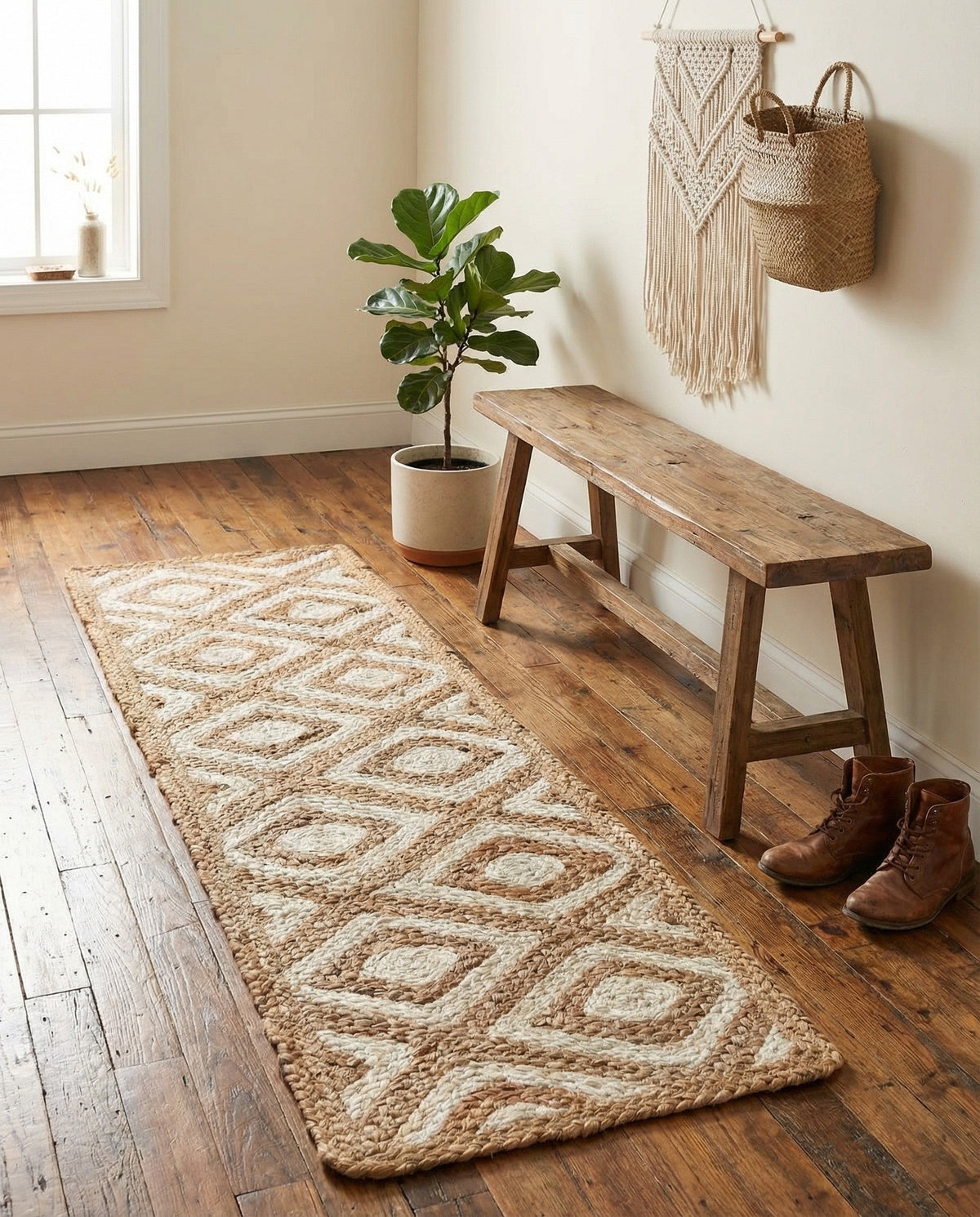 Woven Seaside Jute Collection Area Rug - Marina Table Runner Natural  lifestyle 79
