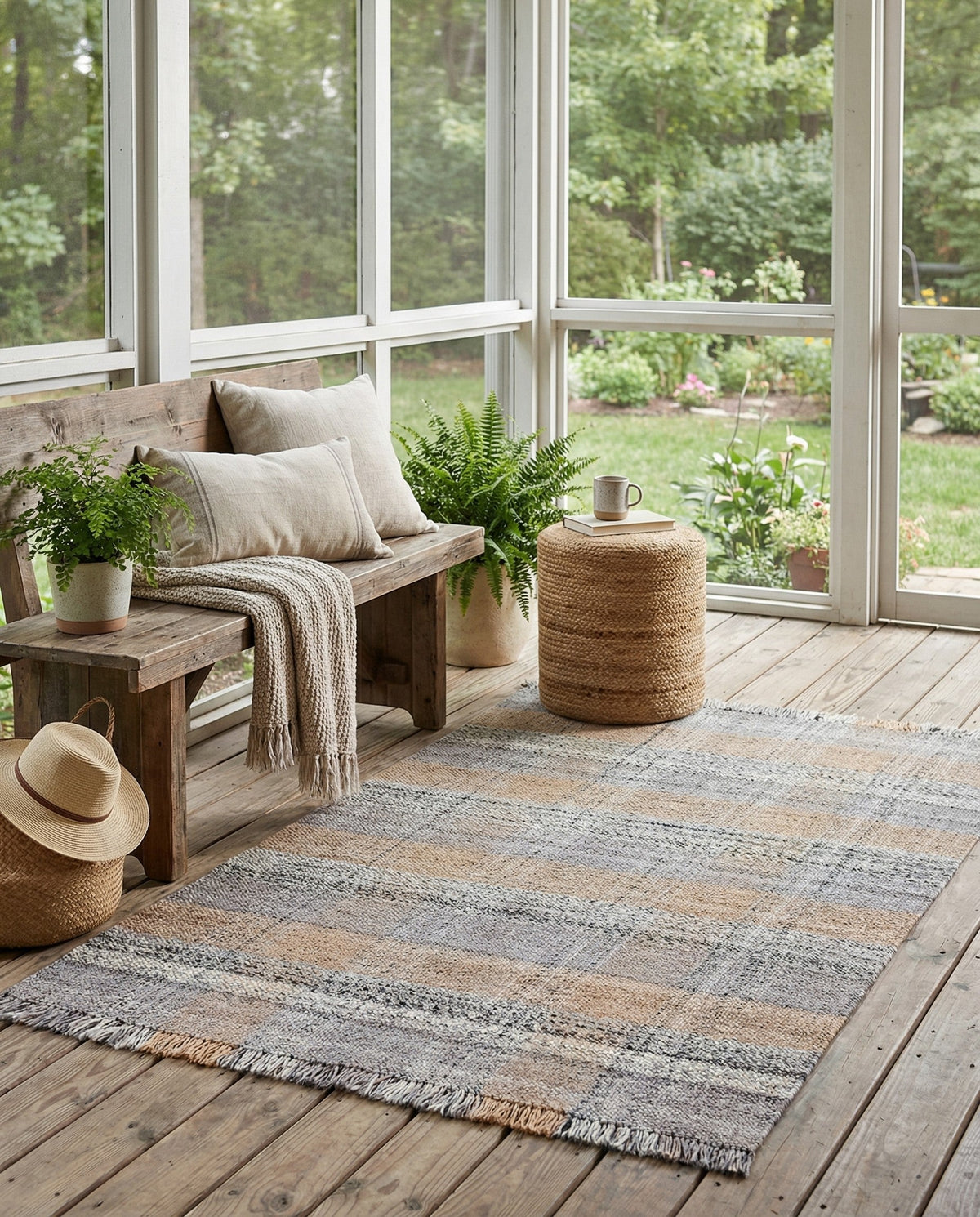Sustainable Grid Indoor-Outdoor Oasis Collection Area Rug - Savannah Rectangle Desert Gray  lifestyle 80