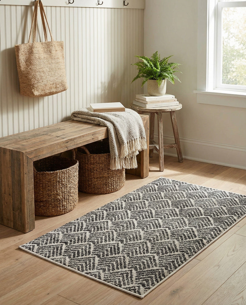 Geo Garden Lattice Collection Area Rug -  Casablanca Rectangle Charcoal Ivory  lifestyle 18
