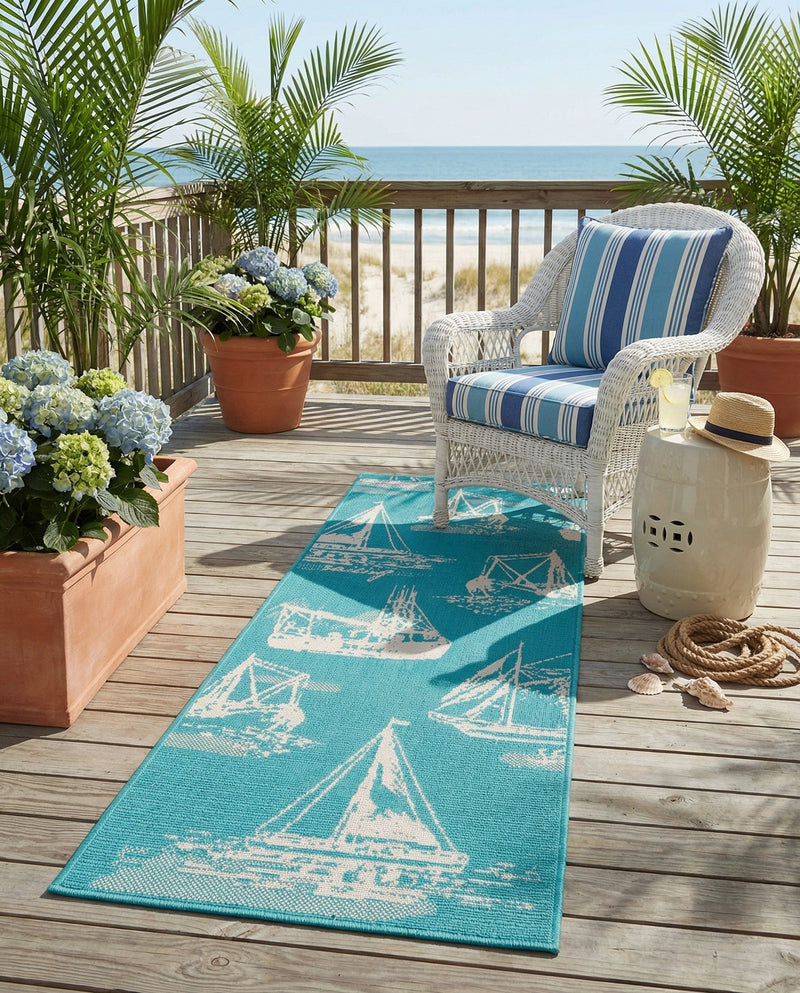 Seaside Haven Rugs Collection Area Rug -  Beachcomber Runner Teal  lifestyle 69