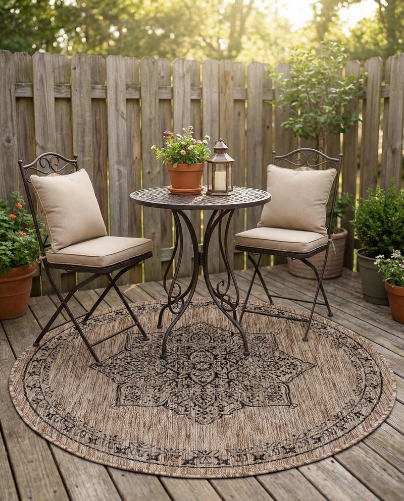 Patio Heritage Collection Area Rug -  Charleston (Beige) Round Beige  lifestyle 52