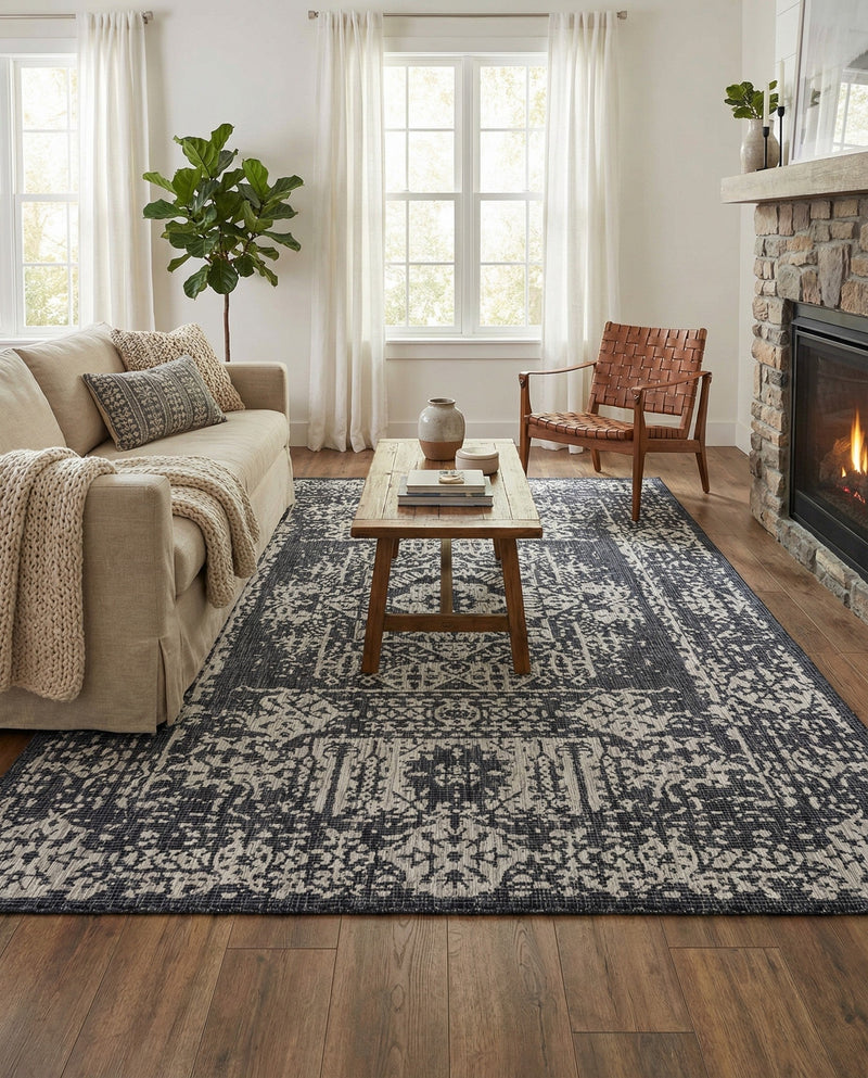 Patio Heritage Collection Area Rug - Savannah (Charcoal Gray) Rectangle Charcoal Gray  lifestyle 8
