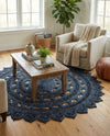 Woven Seaside Jute Collection Area Rug - Coastalhaven (Navy Blue) Round Navy Blue  lifestyle 27