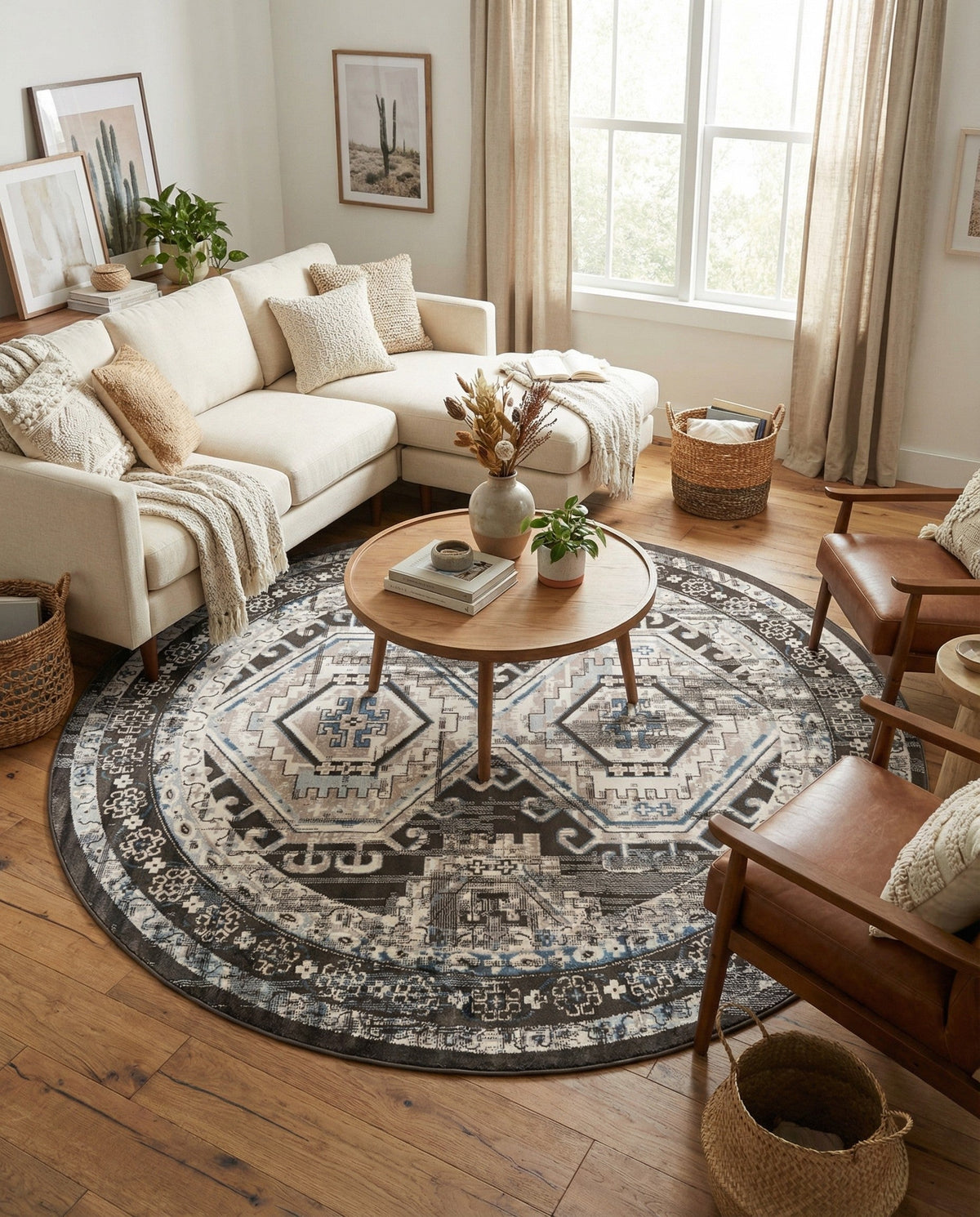 Savannah Elegance Collection Area Rug -  Tybee (Gray) Round Gray  lifestyle 95