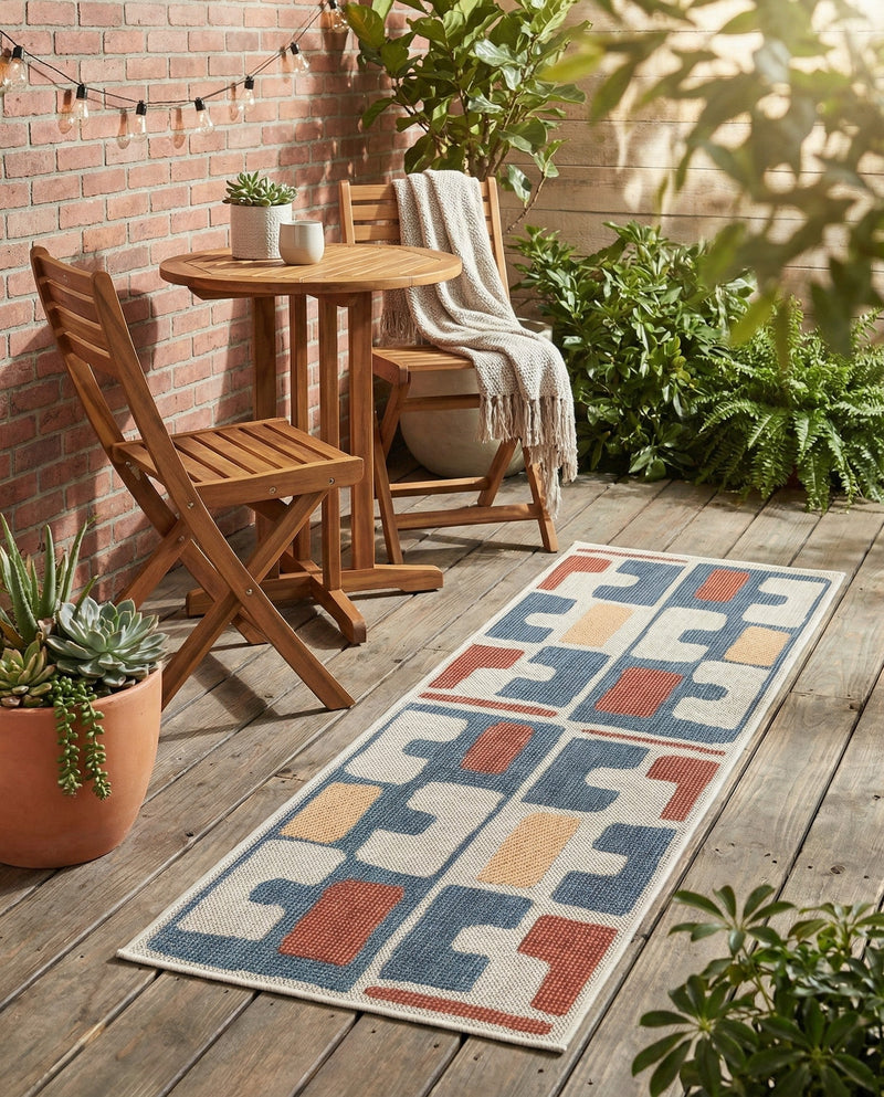 Coastal Terrace Collection Area Rug -  Sail Runner Ivory and Blue  lifestyle 31